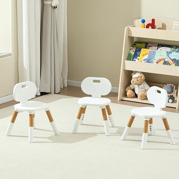 3 Level Height Adjustable Kids Chairs Plastic Preschool Chair Durable and Lightweight Child Chair with a Maximum Load Capacity of 130 pounds Suitable for Day Care, Classroom, and Home (3-Pack Beige)