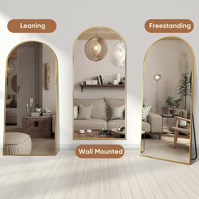 Full Length Mirror, 76"x34" Oversized Arched Mirror Large Standing Mirrors, Tall Mirrors Body Floor Mirror for Bedroom Living Room Aluminum Frame,Gold