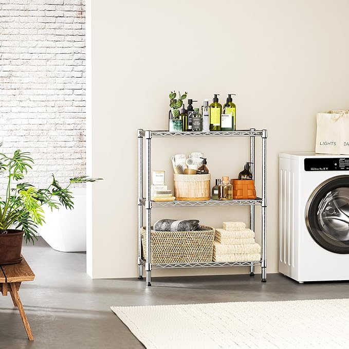 IZEUK 3-Tier Heavy Duty Steel Storage Shelves, Metal Shelf Wire Shelving Rack for Pantry, Kitchen, Home or Office Organization (29.5" W x 13.8" D x 35.5" H, 750LBS, Chrome)