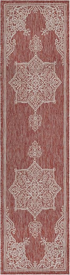 Unique Loom Outdoor Traditional Collection Area Rug - Antique (2' x 8' Runner Rust Red/Ivory)