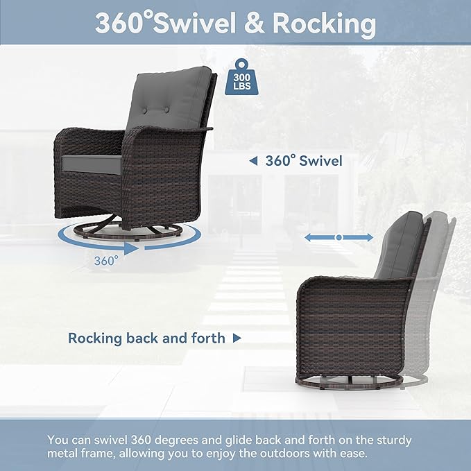 Kurapika 9 Pieces Patio Furniture Set, Rattan Wicker Sofa Set, Outdoor Conversation Sets w/Swivel Rocking Chairs Patio Sectional Sofa w/4 Inch Cushion, Grey