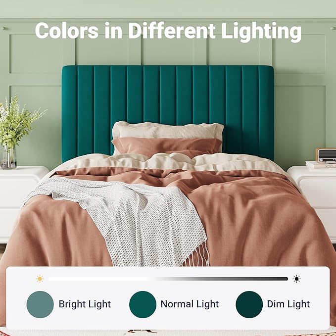 Allewie Twin Bed Frame, Velvet Upholstered Platform Bed with Adjustable Vertical Channel Tufted Headboard, Mattress Foundation with Strong Wooden Slats, Box Spring Optional, Easy Assembly, Teal