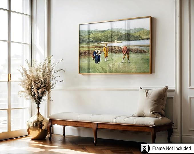 Poster Master Golf Course Print - The Putting Green Painting Poster - Golf & River Art - Landscape Wall Design - Sports Art - Great Office or Living Room Wall Decor - 24x32 Unframed Wall Art