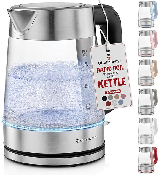 Electric Kettle for Boiling Hot Tea & Water | 1.8L Stainless Steel Borosilicate Glass Boiler With No Plastic, Automatic Shutoff, BPA Free, Fast Heating Technology