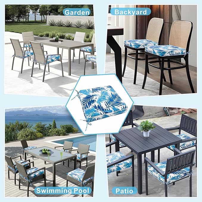 Outdoor Chair Cushions 19 x 19 Inch Set of 4 Water Resistant Seat Cushions with Ties, Outdoor Cushions for Patio Furniture with 3-Year Fade Resistant