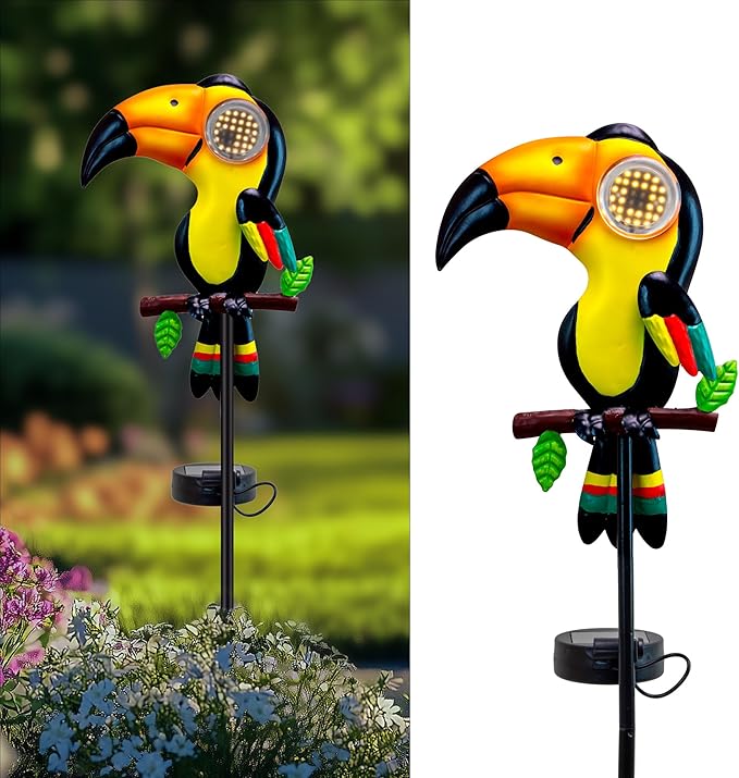 Metal Yard Decor Toucan Statue Decorative Solar Lights Outdoor Garden Whimsical Decor for Patio Lawn Jungle Balcony