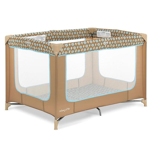 Dream On Me Zodiak Portable Playard in Coffee and Blue, Lightweight, Packable and Easy Setup Baby Playard, Breathable Mesh Sides and Soft Fabric - Comes with a Removable Padded Mat