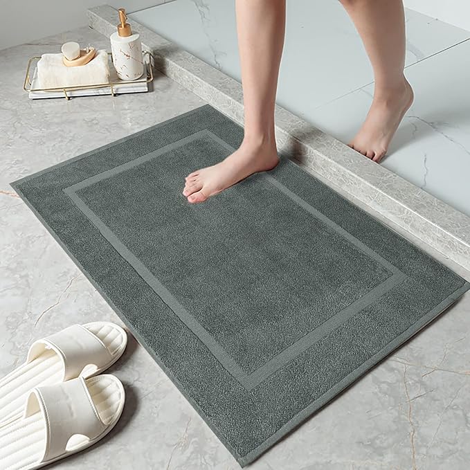DAN RIVER Classic Bath Mat - Gray, 100% Ring Spun Cotton, Pack of 2, 21x34 inches, 800 GSM, Non-Slip, Absorbent, Quick Drying, Machine Washable Bathroom Floor Mats for Shower, Kitchen & Bath