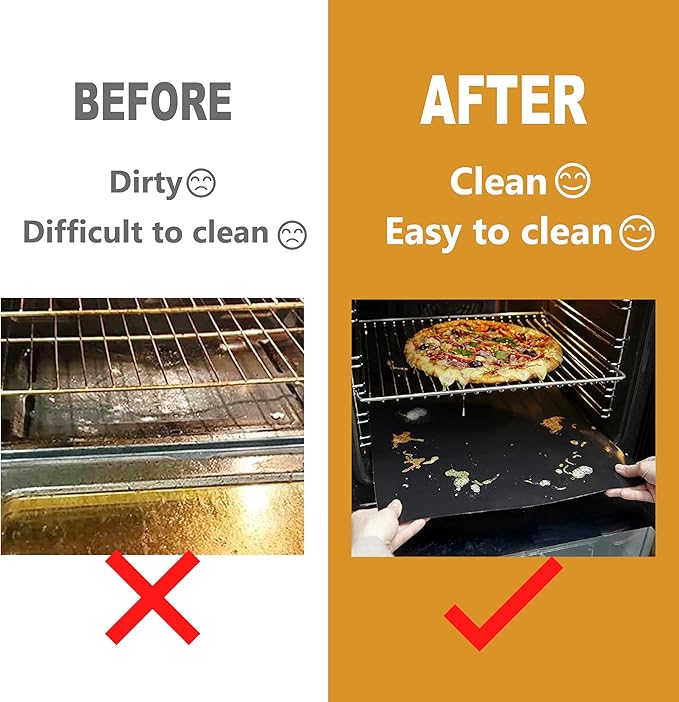 Oven Liners for Bottom of Oven, 2 Pack Large Thick Heavy Duty 100% Non-stick Reusable Teflon Oven Mat, 17”x25” Baking Mat for Electric, Gas, Toaster Ovens, Grills,Kitchen Friendly Cooking Accessory