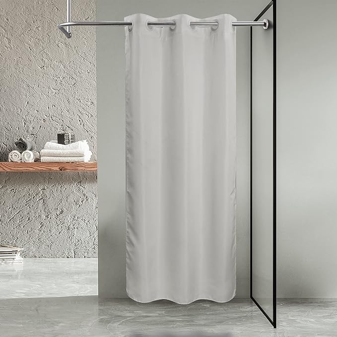 River Dream Stall Size No Hook Grey Shower Curtain Soft Microfiber - 36" Wide Small Fabric Shower Curtain Set for Narrow Stall, Waterproof & Washable, Bottom Magnets, Gray, 36x74