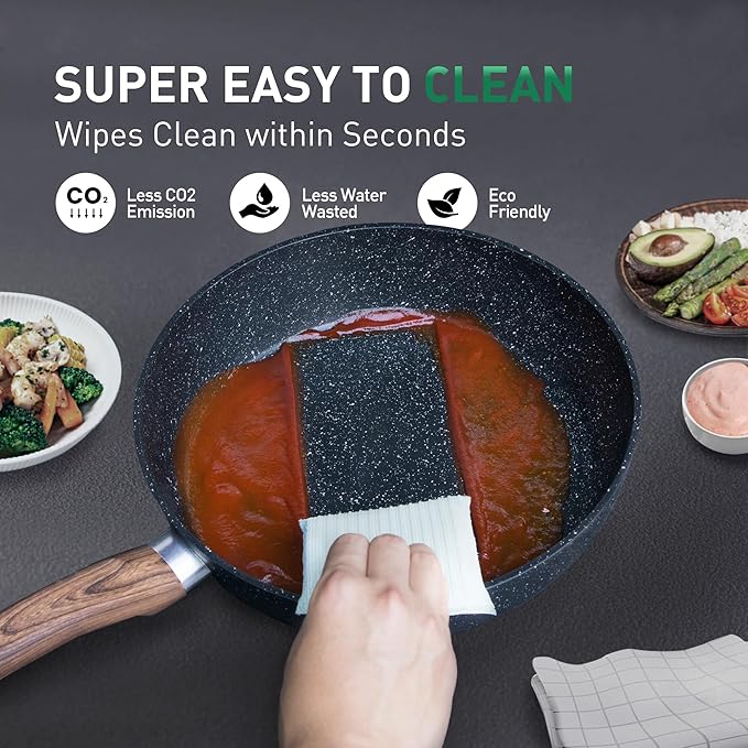 Kitchen Academy Pots and Pans Set Non Stick - 12 Piece Induction Kitchen Cookware Sets, Blue Granite Nonstick Cooking Pans Set