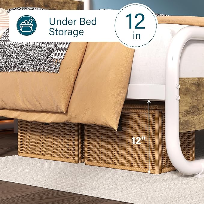 Catrimown Queen Size Bed Frame, Queen Bed Frame with Led Headboard, Metal Platform Bed Frame with 12" Under Bed Storage, Noise Free, No Box Spring Needed, White