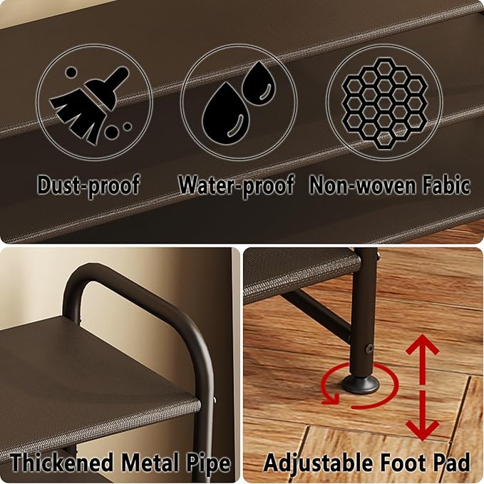 Shoe Rack 3 Tier Long Storage Organizer Wide Metal Shoe Shelf for Closet Entryway Brown