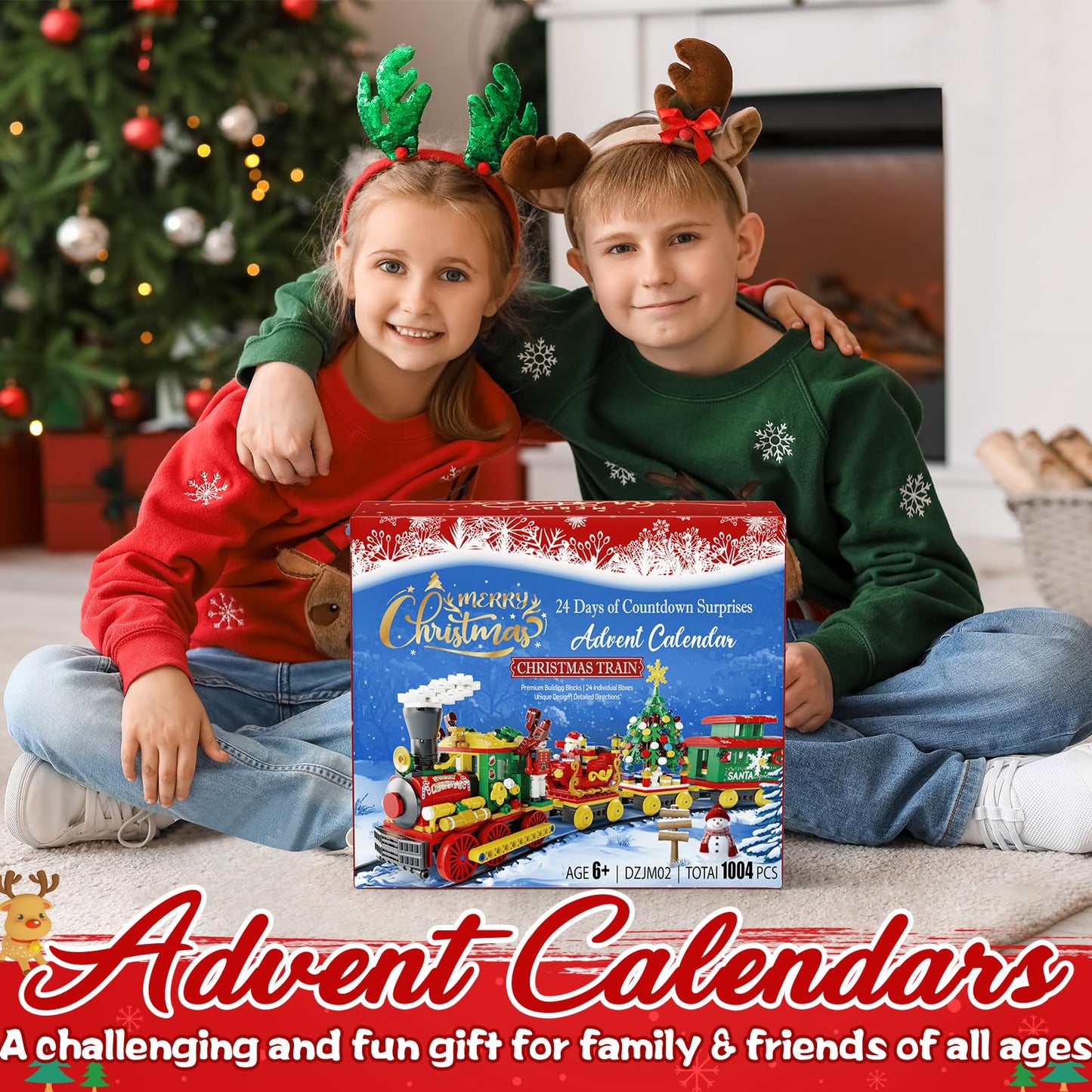 Advent Calendar 2025 for Kids Boys Girls, 24 Days Surprise Christmas Train Building Blocks Christmas Countdown Calendar Gift Box with 1004 PCS Xmas Building Bricks Toy Decor for Teens Adults Women Men