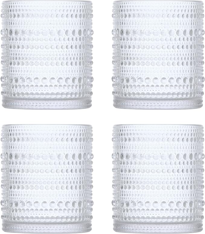 Fortessa Jupiter Beaded Hobnail Glass, 10 Ounce Double Old Fashioned (Set of 4), Clear