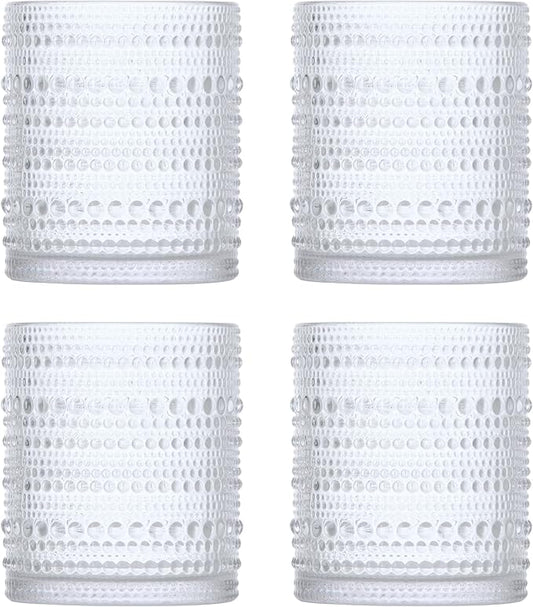 Fortessa Jupiter Beaded Hobnail Glass, 10 Ounce Double Old Fashioned (Set of 4), Clear