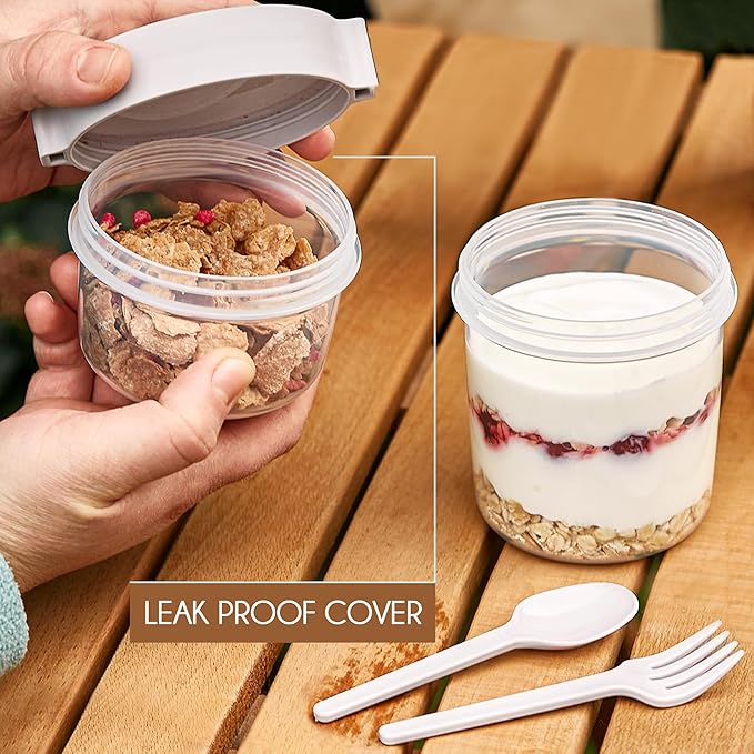 Crystalia Yogurt Parfait Cups with Lids, BPA FREE Reusable Yogurt Containers with Lids and Spoons, Take and Go Yogurt Cup with Topping Cereal or Oatmeal Container, Colorful Set of 4 (Large 22 oz)