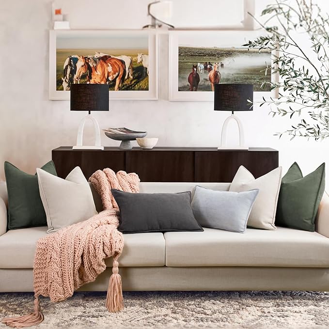 ZWJD Army Green Pillow Covers 20x20 Set of 2 Chenille Throw Pillow Covers with Elegant Design Soft and Luxurious Decorative Throw Pillows for Couch, Bed, and Home Decor