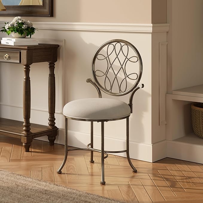 Hillsdale O'Malley Metal Vanity Stool with Spiral Pattern Design, Antique Brass