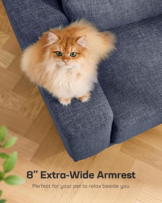 Marsail 40" Sofa Couch, 1-Seater Couches with Wide Armrests & Deep Cushions, Modern Linen Fabric Sofas for Living Room, Comfy Upholstered Couch with Removable Washable Covers, Blue