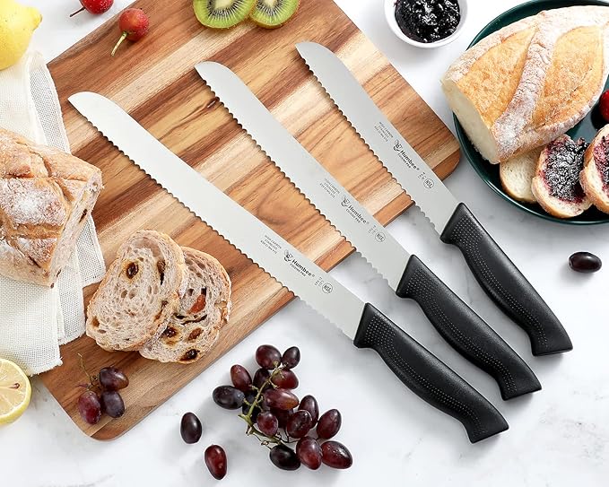 12 Inch Cuisine Pro Serrated Bread Knife, Premium Stainless Steel Wave Edge Razor Sharp Blade Knife for Bread, Dishwasher Safe, NSF Certified, Black