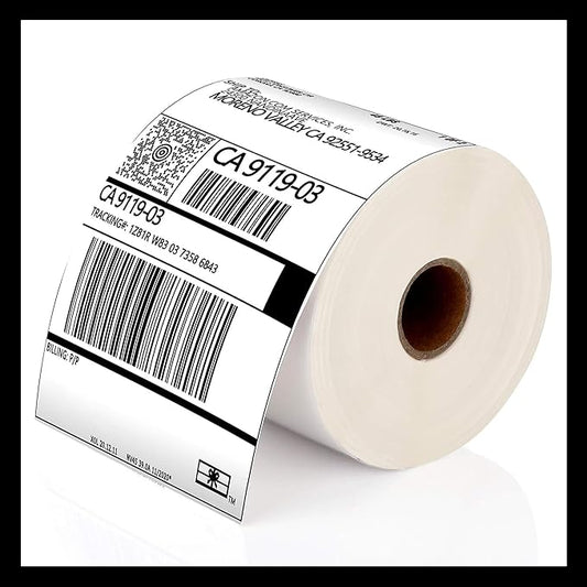 Roll 4 x 6 inch - 500 Thermal Labels Direct White Strong Adhesive Perforated Postage Shipping Printer Compatible with Zebra SNBC Epson Rollo (500 Labels, 1 Roll)