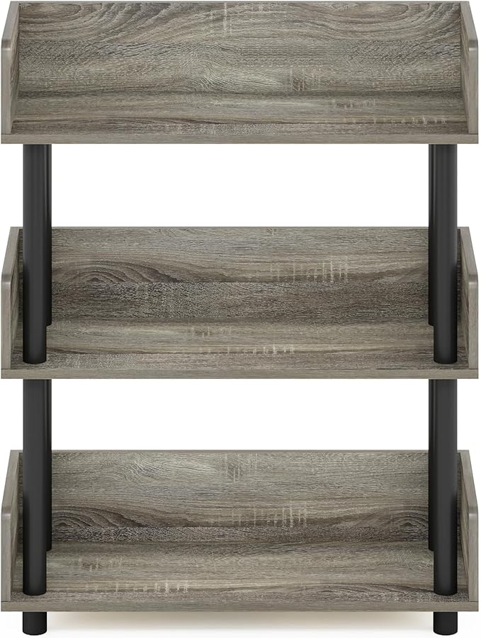 Furinno Turn-N-Tube 3-Tier Freestanding Multipurposes Display Rack, Bookshelf, French Oak/Black