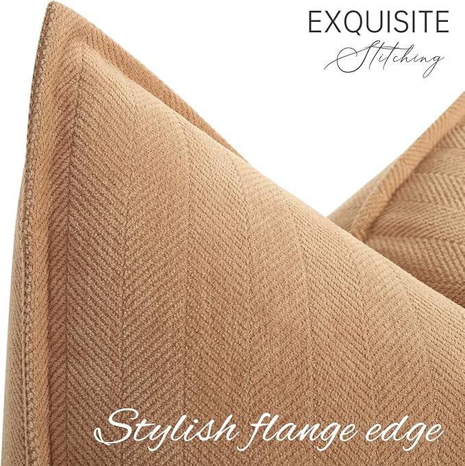 ZWJD Camel Pillow Covers 20x20 Set of 2 Chenille Throw Pillow Covers with Elegant Design Soft and Luxurious Decorative Throw Pillows for Couch, Bed, and Home Decor