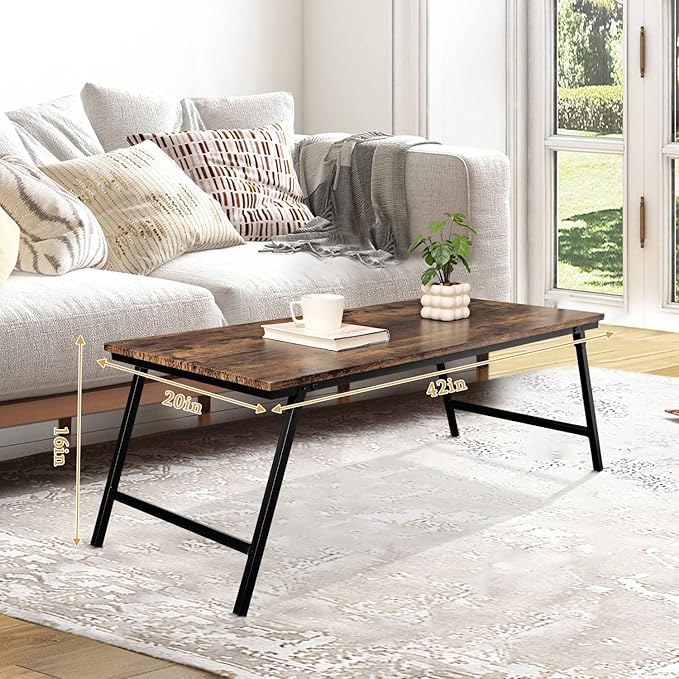 Folding Coffee Table Modern Industrial Center Table Wooden Rectangular Floor Table for Sitting on The Floor Portable Small Low Desk for Living Room Small Spaces