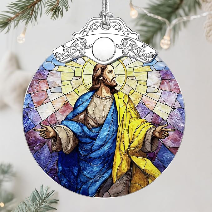 Jesus Christ Stained Glass Ornament, Christmas Ornament, Christmas Tree Decoration, Christian Religious Decor, Easter Resurrection Gift, Gift for Christian, Religious Gift