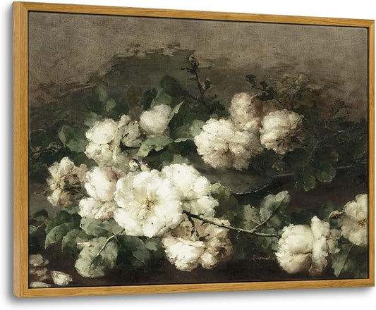 InSimSea Framed Canvas Wall Art Vintage Decor, Canvas Wall Art for Living Room Bedroom Office Bathroom Picture, Vintage Flower Botanical Oil Painting Prints, Home Office Desk Decor, 12"x16"