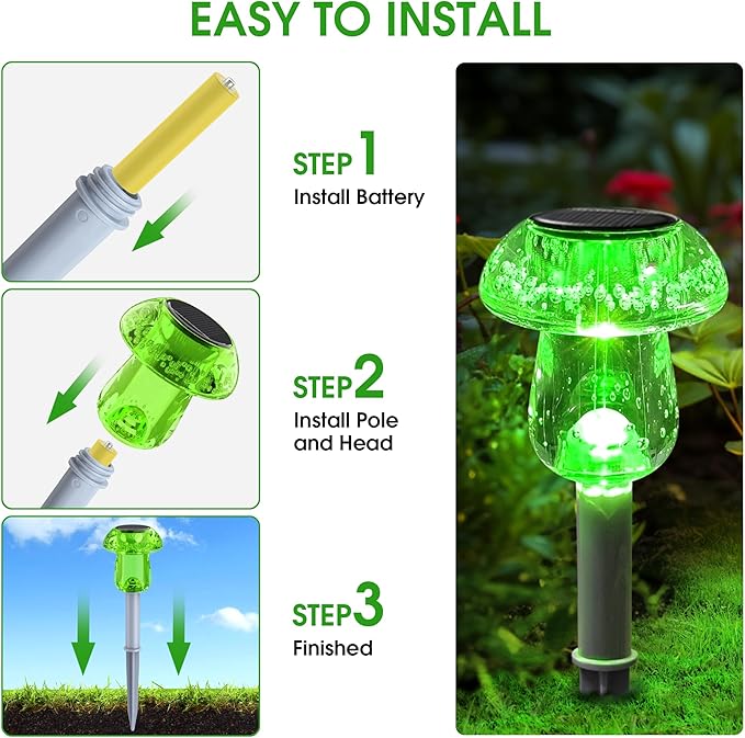 Solar Outdoor Lights, 8 Pack Waterproof Solar Mushroom Lights for Garden Yard Pathway Path Walkway Driveway Lawn Landscape Outside Decor, Yellow Green Purple Red