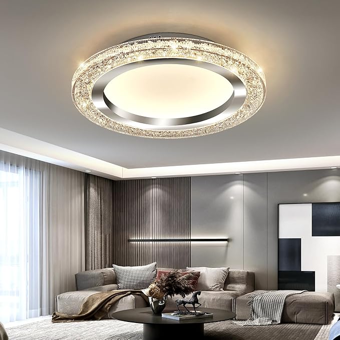 UOFUS 28W LED Flush Mount Ceiling Light Chrome 12inch Modern Round Ceiling Light Fixture 3000K-6000K Super Bright Circle Ceiling Lamp for Bedroom Kitchen Dining Room Entryway Hallway Foyer