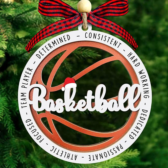 Basketball Ornaments for Christmas Tree 2025 - Basketball Ornament for Men, Woman, Coaches, Sports Fan - 2 Layer Wooden Sports Ornaments - Christmas Hanging Decor Gift for Sport Lovers, Sport Players
