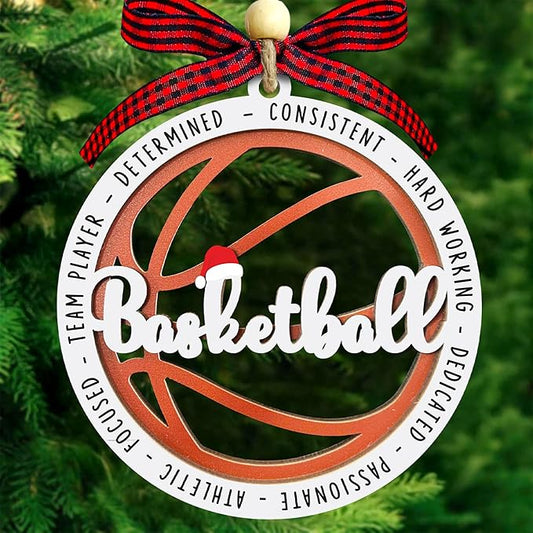 Basketball Ornaments for Christmas Tree 2025 - Basketball Ornament for Men, Woman, Coaches, Sports Fan - 2 Layer Wooden Sports Ornaments - Christmas Hanging Decor Gift for Sport Lovers, Sport Players