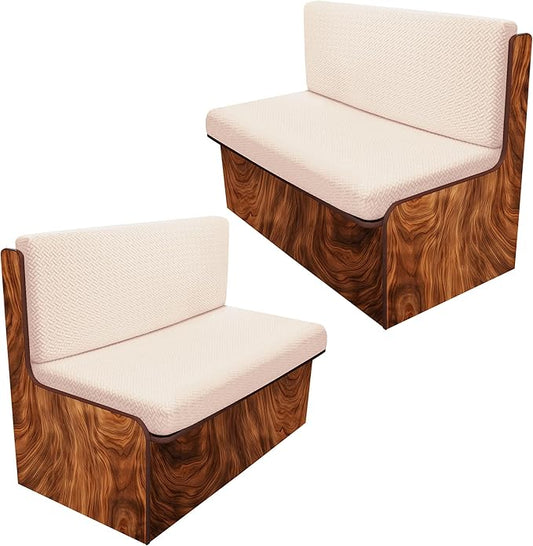Rv Dinette Cushion Covers,Jacquard Stretchable Camper Cushion Cover,RV Cushion Slipcover,Rv Couch Cover Replacement for RV Camper Car Bench,2 Backrest Covers and 2 Bench Covers (Twill,Rice White)