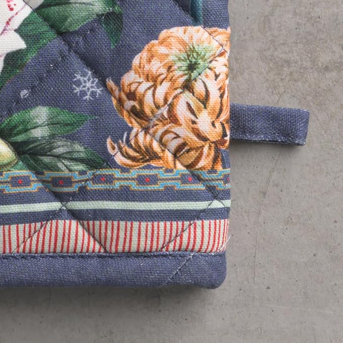 Maison d' Hermine Oven Gloves 100% Cotton Oven Mitt 7" x 13" with Loop Heat Resistant BBQ Cooking Gloves for Thanksgiving Christmas Decorations Baking Handling Hot Pans (Pack of 1, Christmas Joy)