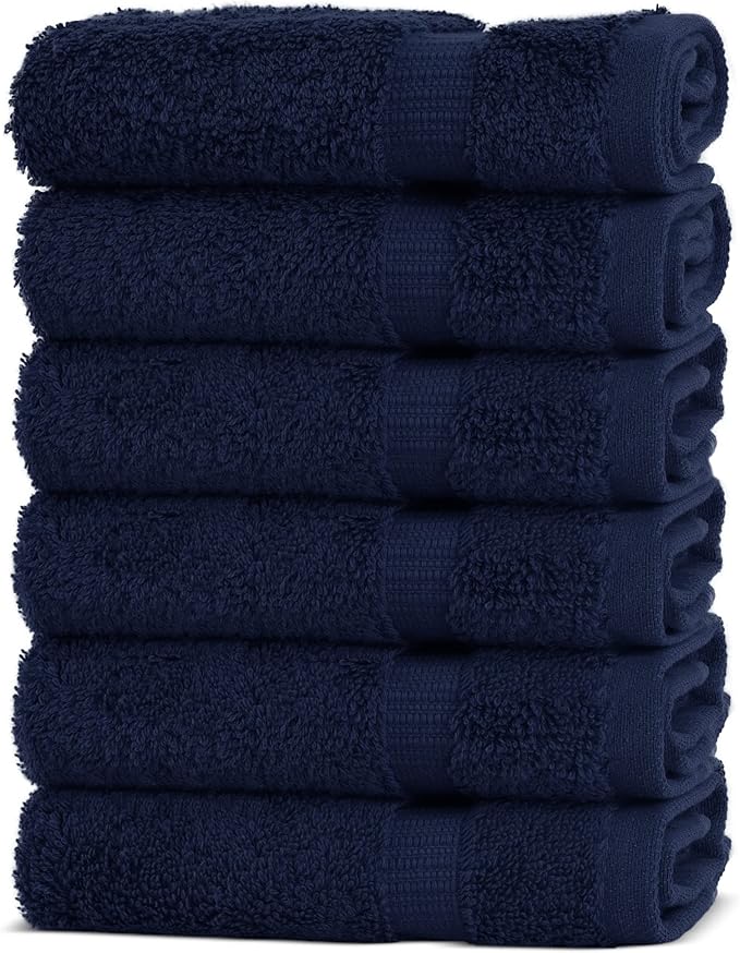 Chakir Turkish Linens 100% Cotton Premium Turkish Towels for Bathroom | 13'' x 13'' (6-Piece Washcloth, Navy)