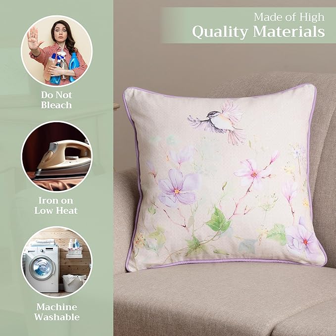 Maison d' Hermine Decorative Pillow Covers 18 x 18 Inch Square 100% Cotton Throw pillow Covers with invisible Zipper Cushion Case for Living Room Couch, Chair, Sofas, Bedroom, Home (Magnolia Mornings)