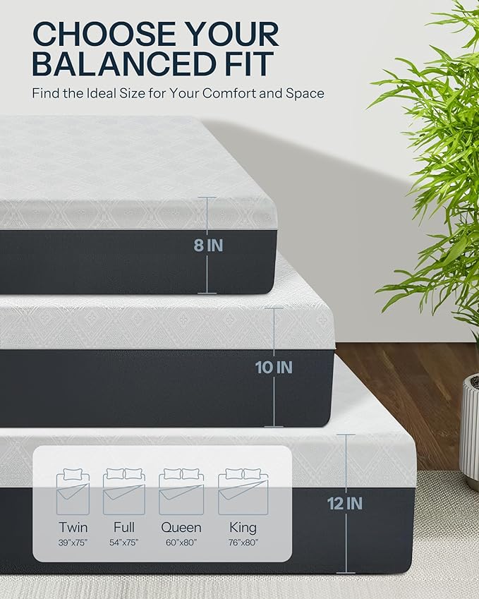 12 Inch Twin Mattress, Gel Memory Foam Twin Size Mattress Made in USA, Pressure Relief, Motion Isolation, CertiPUR-US Certified, Fiberglass Free Colchones in a Box Medium Firm, CY-12-T