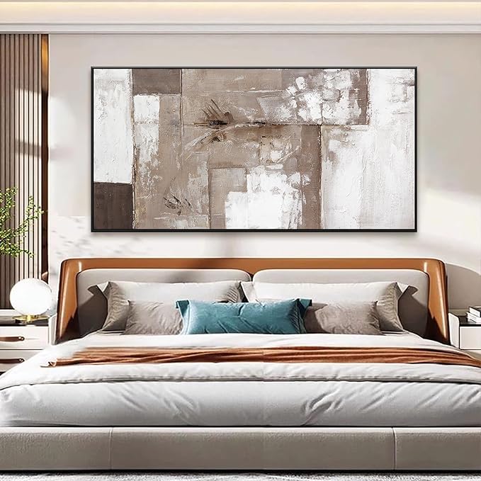 Large Abstract Wall Art For Living Room Decor Grunge Room Decor Art Canvas Art Wall Decor 29" X 58" With Framed Painting Brown Grey And White Wall Art For Bedroom Home Office Dining Room Decoratio