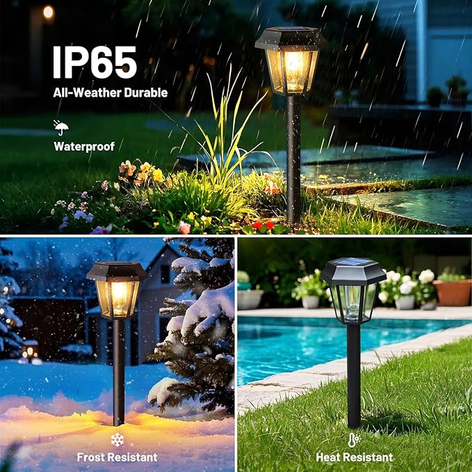 Solar Pathway Lights Outdoor 12 Pack Solar Lights Outdoor Waterproof with 3000K Tungsten Filament Bulb, Decor Driveway Lighting for Yard Garden Landscape Walkway Path Lawn Father's Day (Warm White)