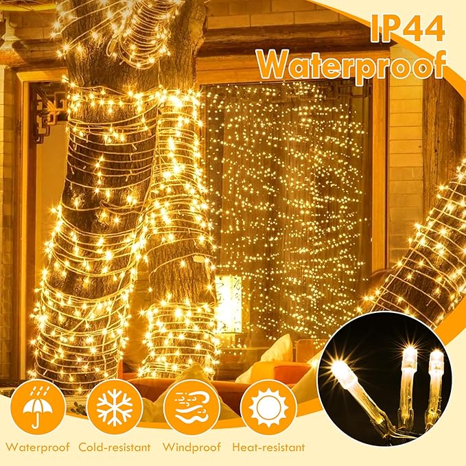 480LED 176FT Connectable String Lights Indoor Outdoor Clear Wire | Warm White Christmas Lights | Twinkle Fairy Light Plug in with Timer for Bedroom Classroom Wedding Tree Patio Decor (2 Pack)