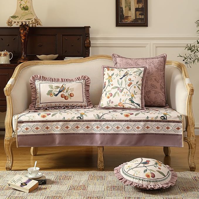 Throw Pillow Covers Pack of 4,Pink Farmhouse with Birds and Flowers Pattern Cozy Velvet Pillowcases,Decoration Square Round Lumbar Pillows Cushion Covers for Couch Sofa Bed Car Chair