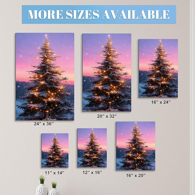 Framed Christmas Pictures Wall Decor,Vintage Pine Tree Prints,Winter Christmas Canvas Wall Art Decoration for Bedroom Bathroom Living Room Rustic Xmas Holiday Gifts (Christmas Tree 12, 20'' X 32'')