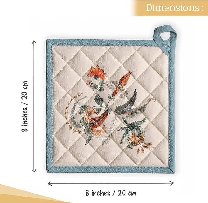 Maison d' Hermine Pot Holders 100% Cotton Heat Resistant Potholders 8" x 8" Hot Pads with Loop for Thanksgiving Christmas Decorations BBQ Cooking Baking Handling Hot Pans (Pack of 1, Dalida)