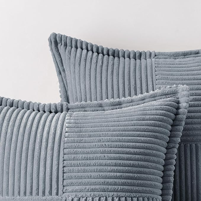 MIULEE Decorative Throw Pillow Covers for Couch Bed Livingroom 16x16 Inch Set of 2 Dustyblue Boho Accent Throw Pllows Broadside Striped Patchwork Soft Corduroy Pillowcases