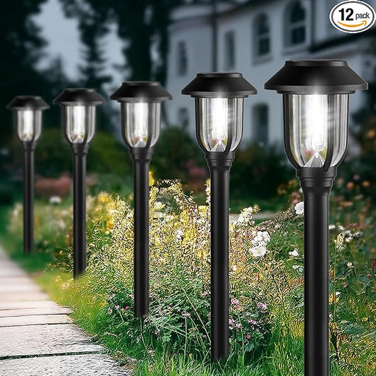 12 Pack Solar Lights Outdoor, 6000K Solar Pathway Lights Waterproof Auto On/Off Powered,Landscape Lighting for Path, Yard, Walkway, Driveway, Garden