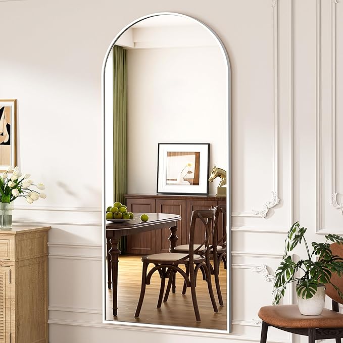 Full Length Mirror, 71"x30" Arched Floor Mirror, Oversized Standing Mirrors, Hanging or Leaning Against Wall Mounted Mirrors, Large Full Body Mirror with Aluminum Frame for Bedroom (White)