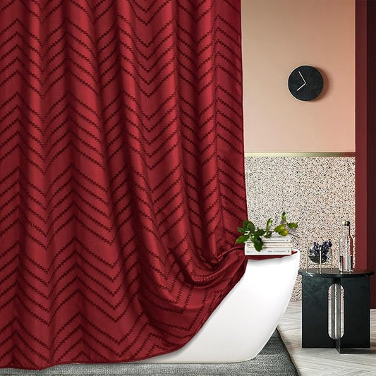 Burgundy Shower Curtain Boho Farmhouse Shower Curtain 72 x 72 Tufted Chevron Textured Minimalist Shower Curtains for Bathroom